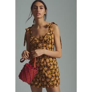 Anthropologie Hutch Floral Tie Strap Romper‎ Summer Casual Yellow Retro Size 4